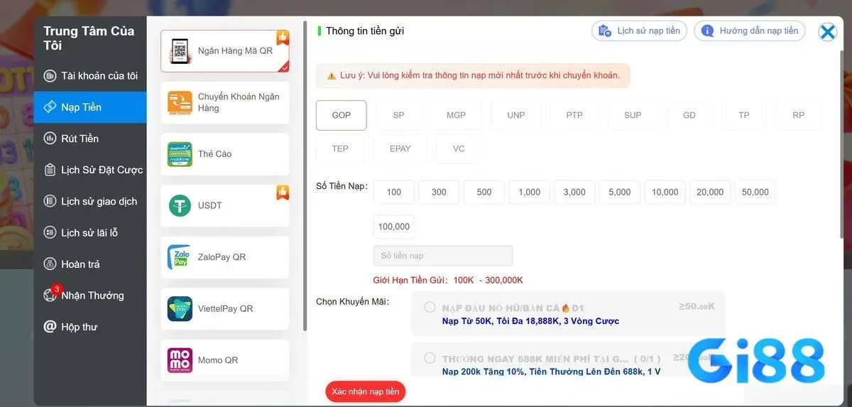 Các cổng nạp ngân hàng Việt Nam tại Gi8
